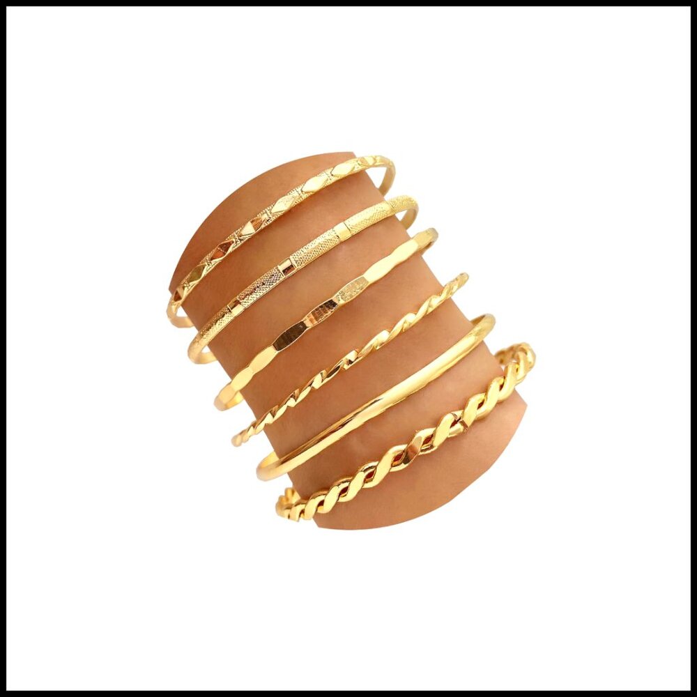 Gold Plated Bangle Bracelet Set Stackable Minimalist Boho Jewelry Adjustable